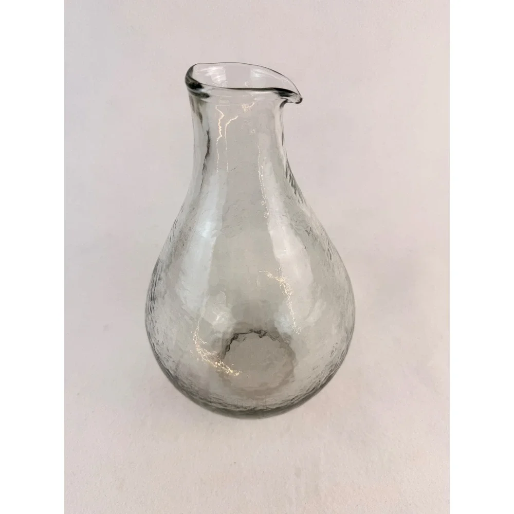 Hand Blown Hammered Glass Carafe Teardrop Pitcher Clear‎ Art Glass 11.5